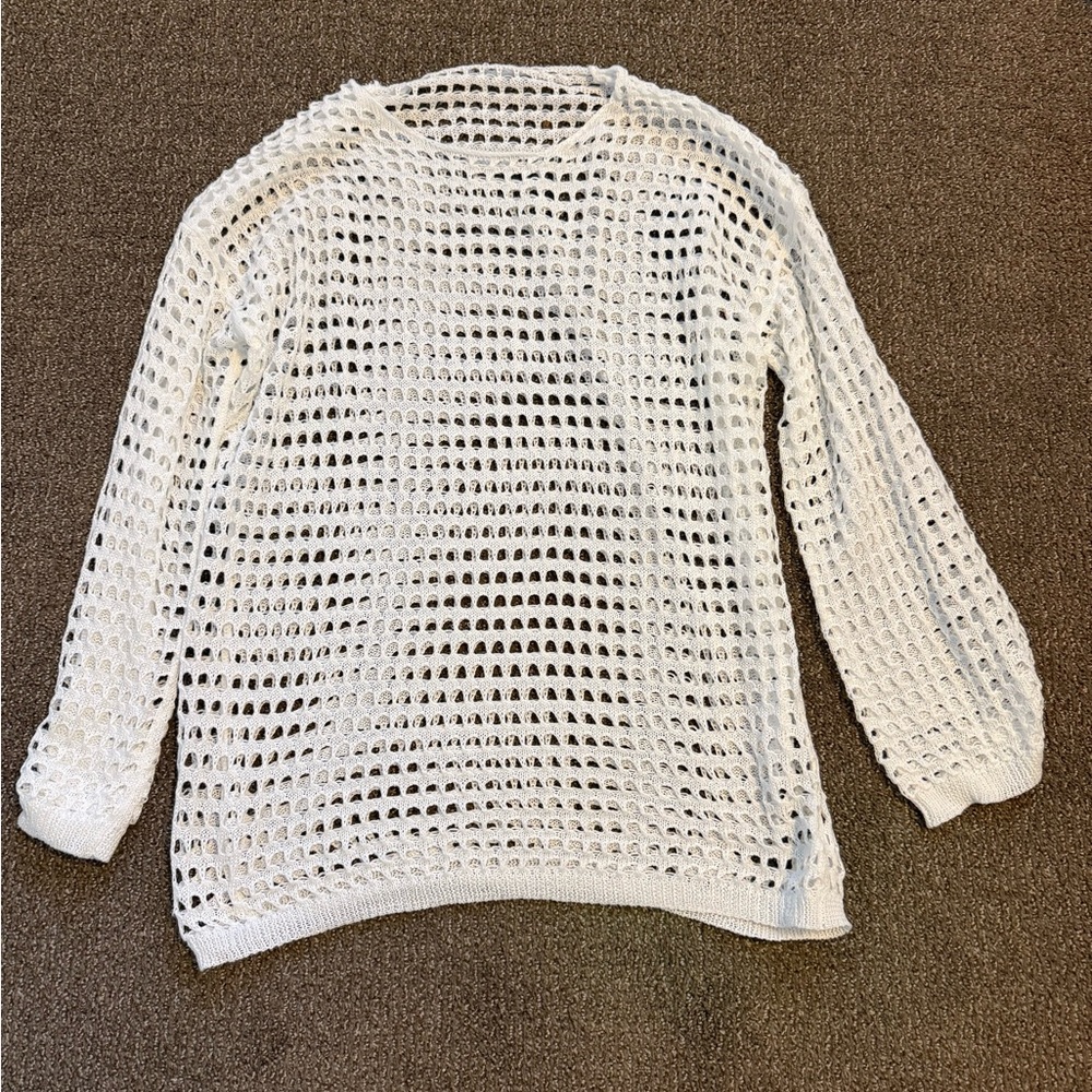Cupshe White Open-Knit Long Sleeve Beach Coverup